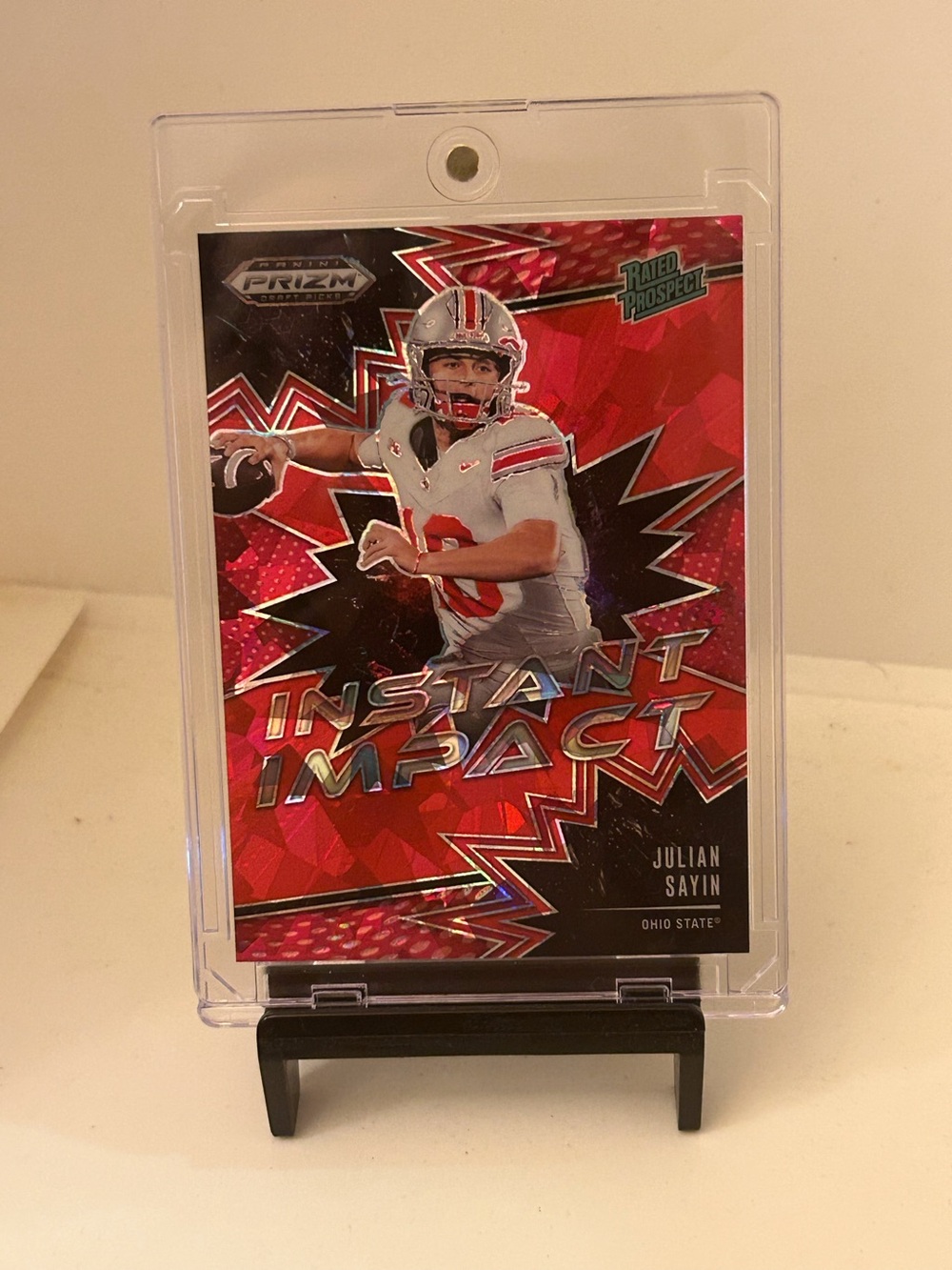 Julian Sayin 2025 Panini Prizm-Cracked red Ice Instant Impact Rookie Card